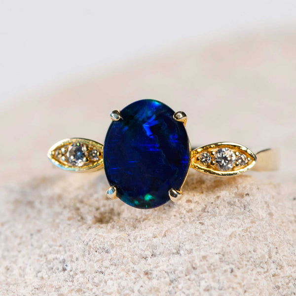 opal ring with a deep blue colour