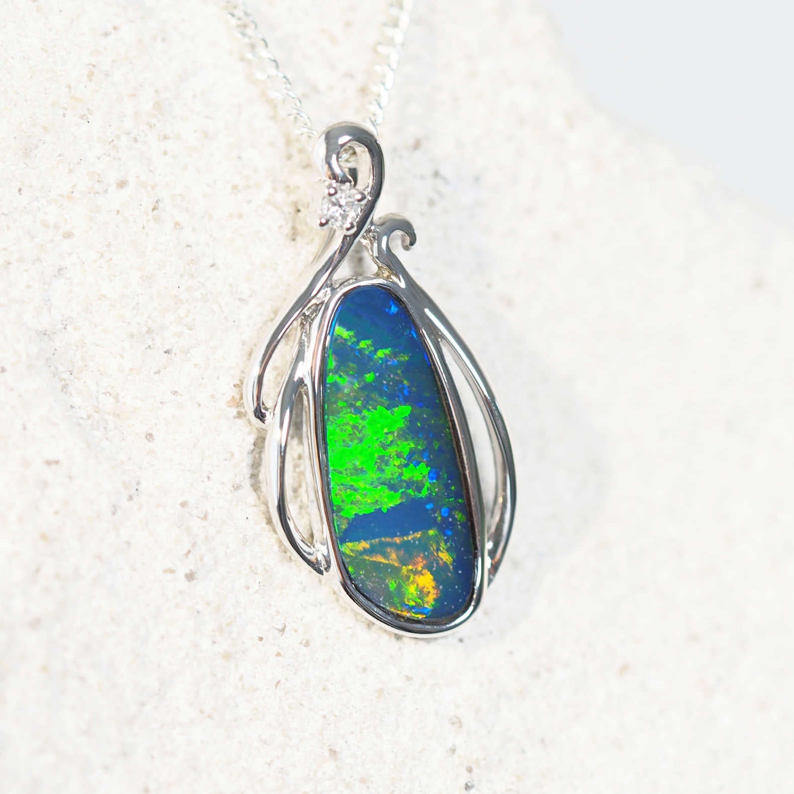 'Marinette' Doublet Opal Pendant 14ct White Gold