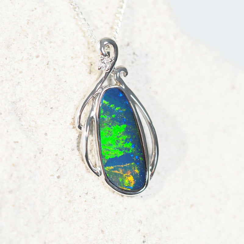 'Marinette' 14ct White Gold Doublet Opal Pendant