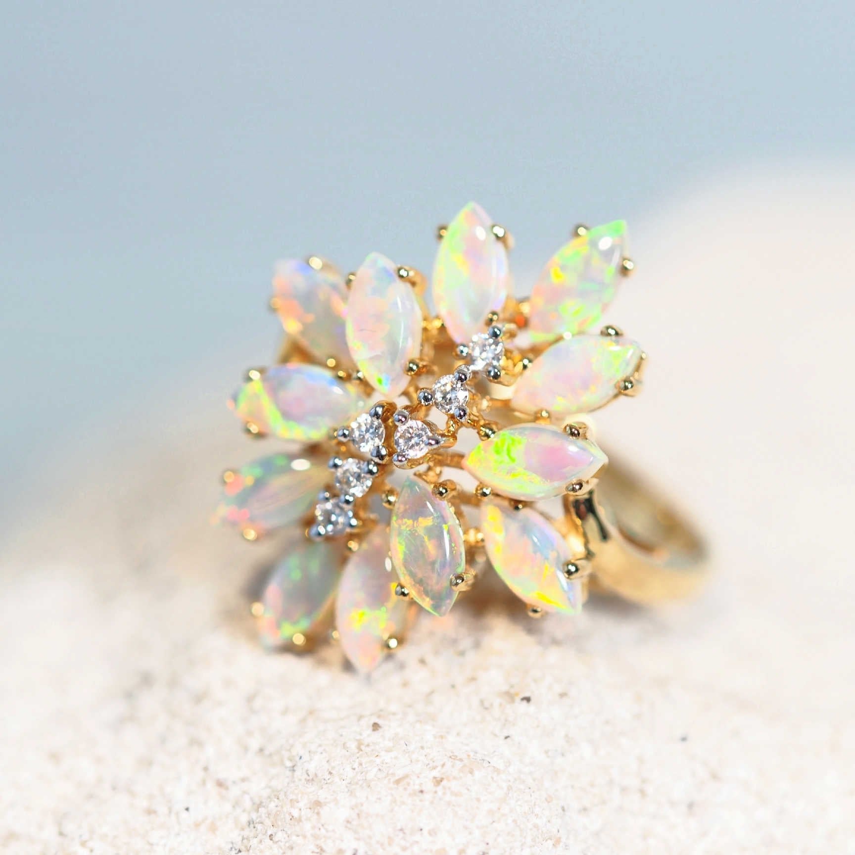 crystal opal gold ring with diamonds