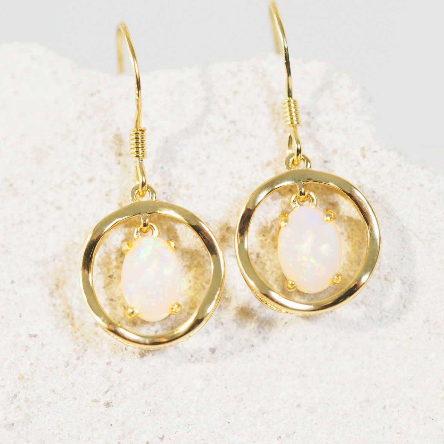 gold plated silver opal earrings