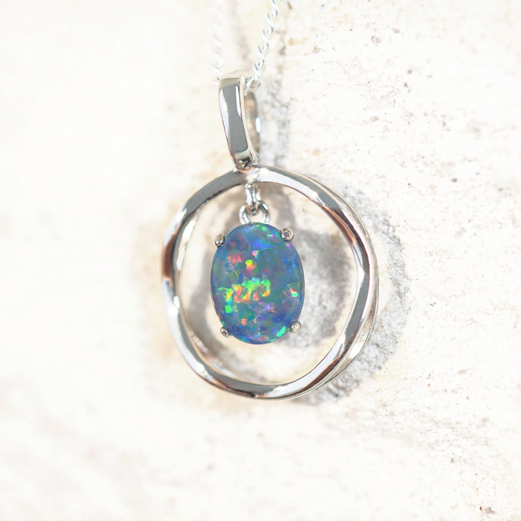 colourful silver opal pendant