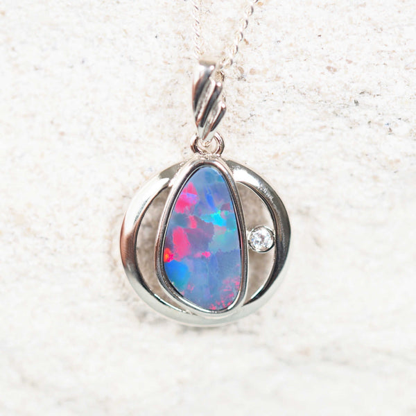 australian doublet opal silver pendant