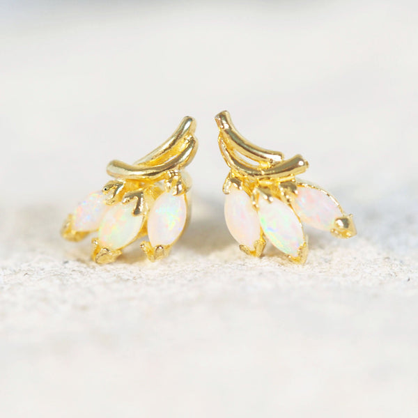 marquise shape crystal opal earrings in gold plated silver