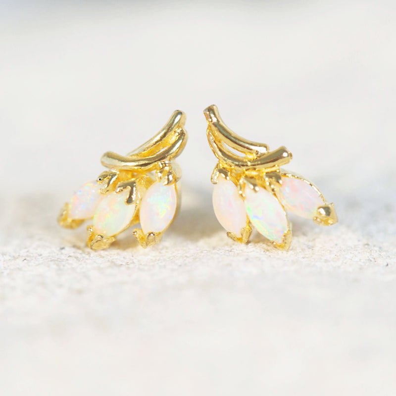 marquise shape crystal opal earrings in gold plated silver