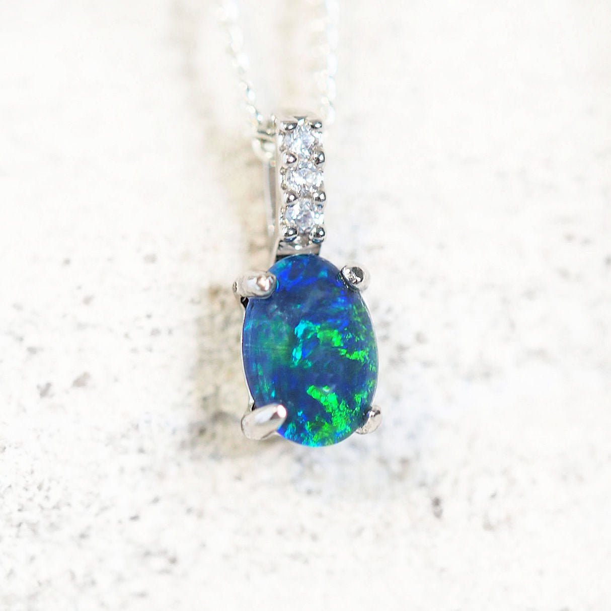 blue and green triplet opal pendant 'Moana'