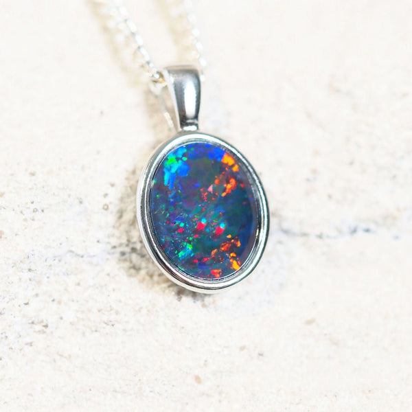 colourful triplet opal pendant set in sterling silver