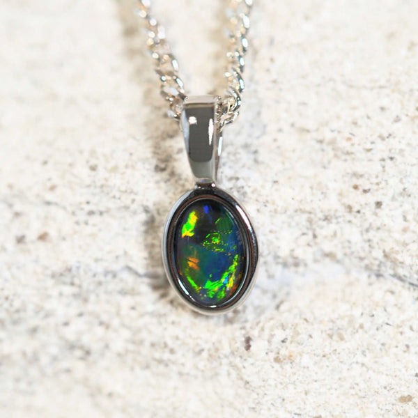 colourful elegant opal pendant in silver