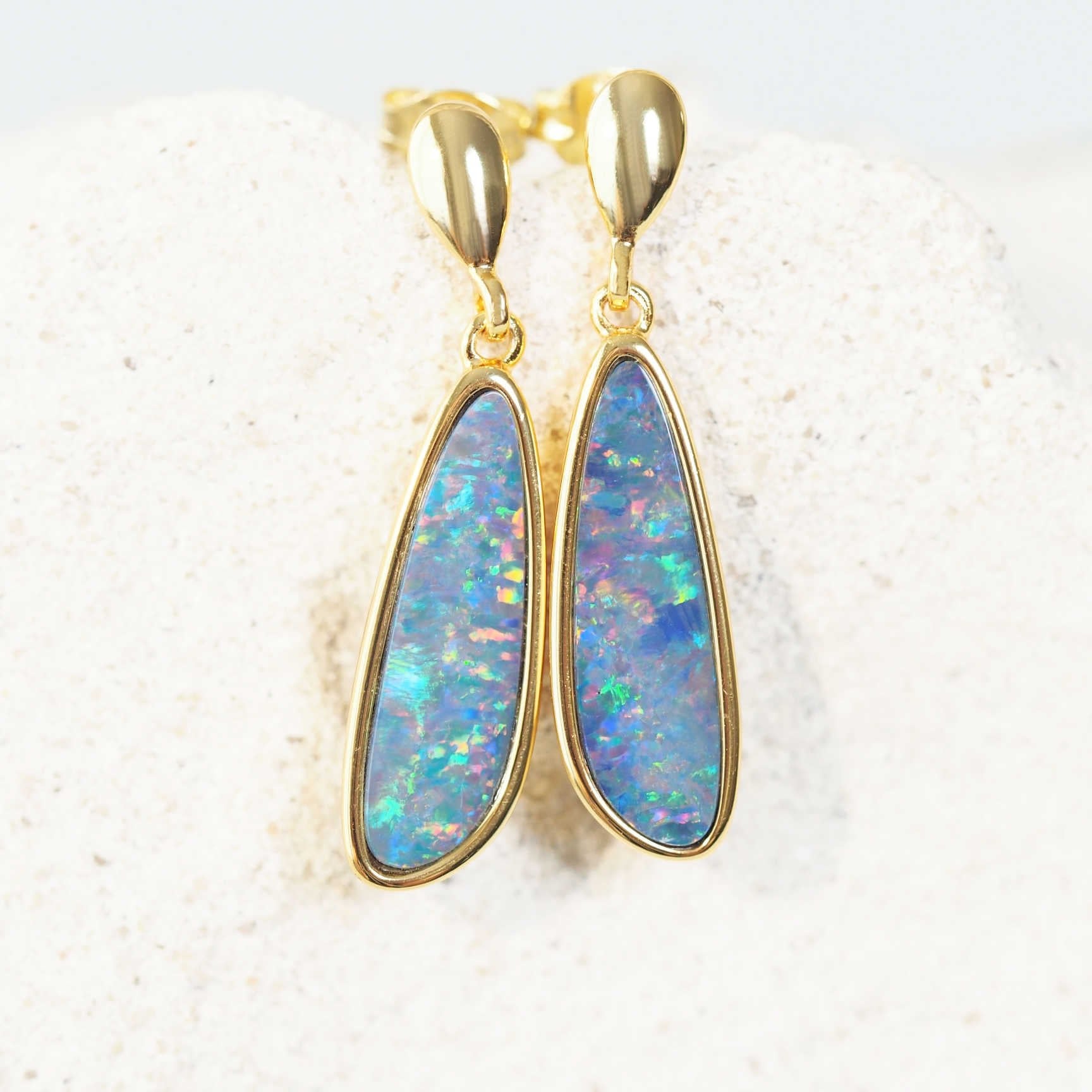 gold plated silver opal earrings