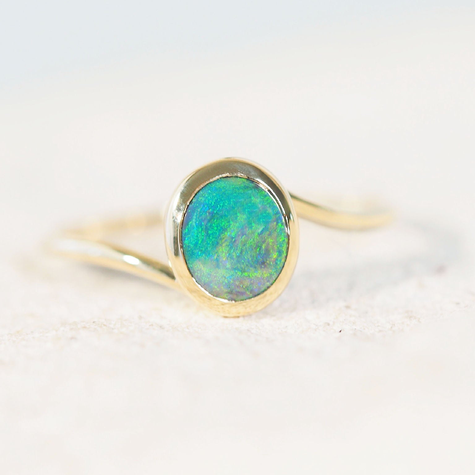 'Nella' 14ct Gold Black Opal Ring