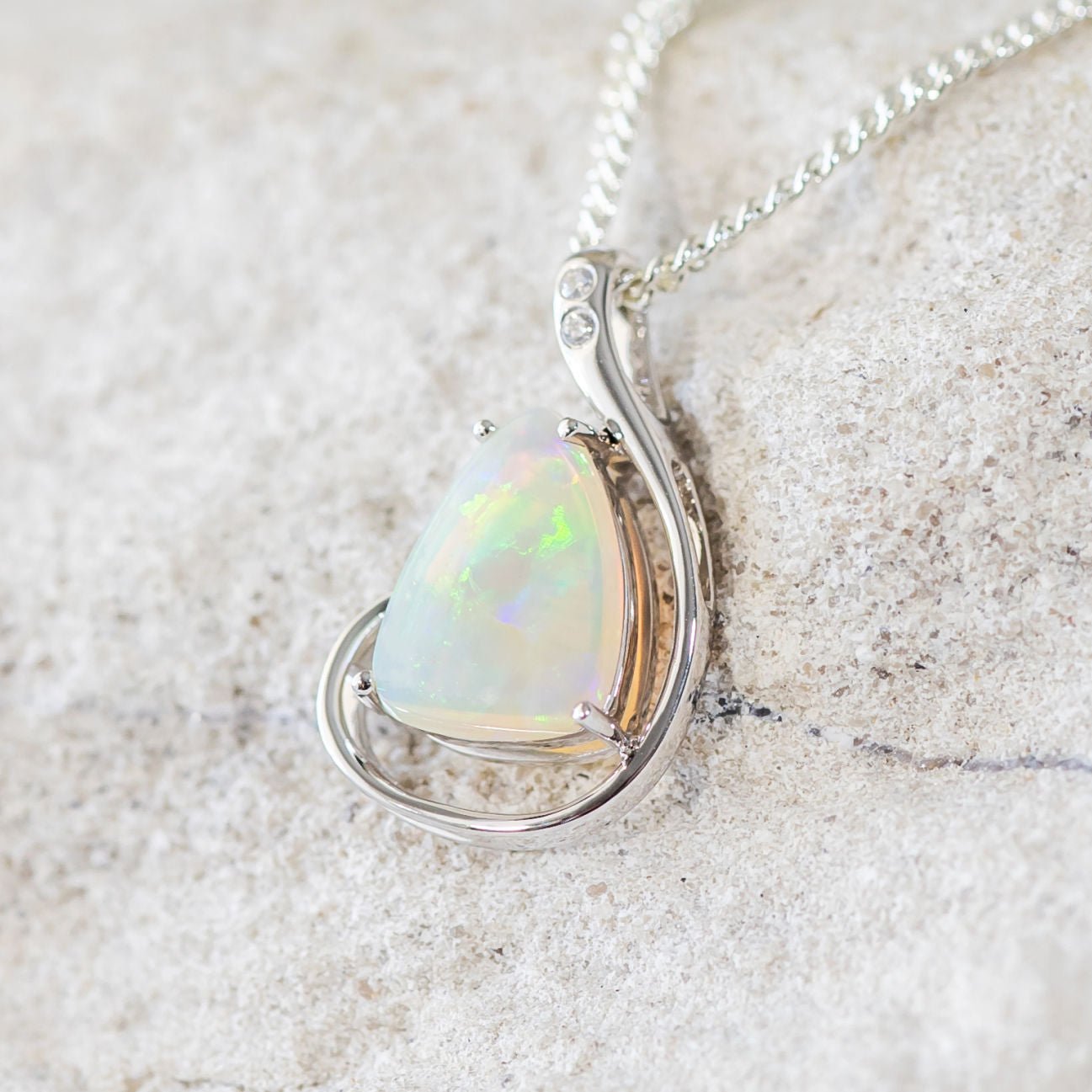 'Nerida' White Gold Australian Crystal Opal Necklace