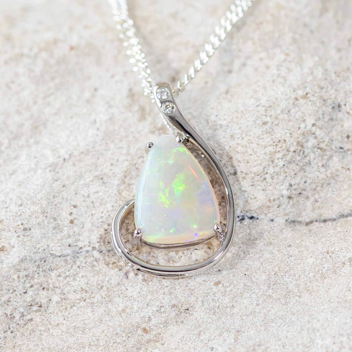 'Nerida' White Gold Australian Crystal Opal Necklace