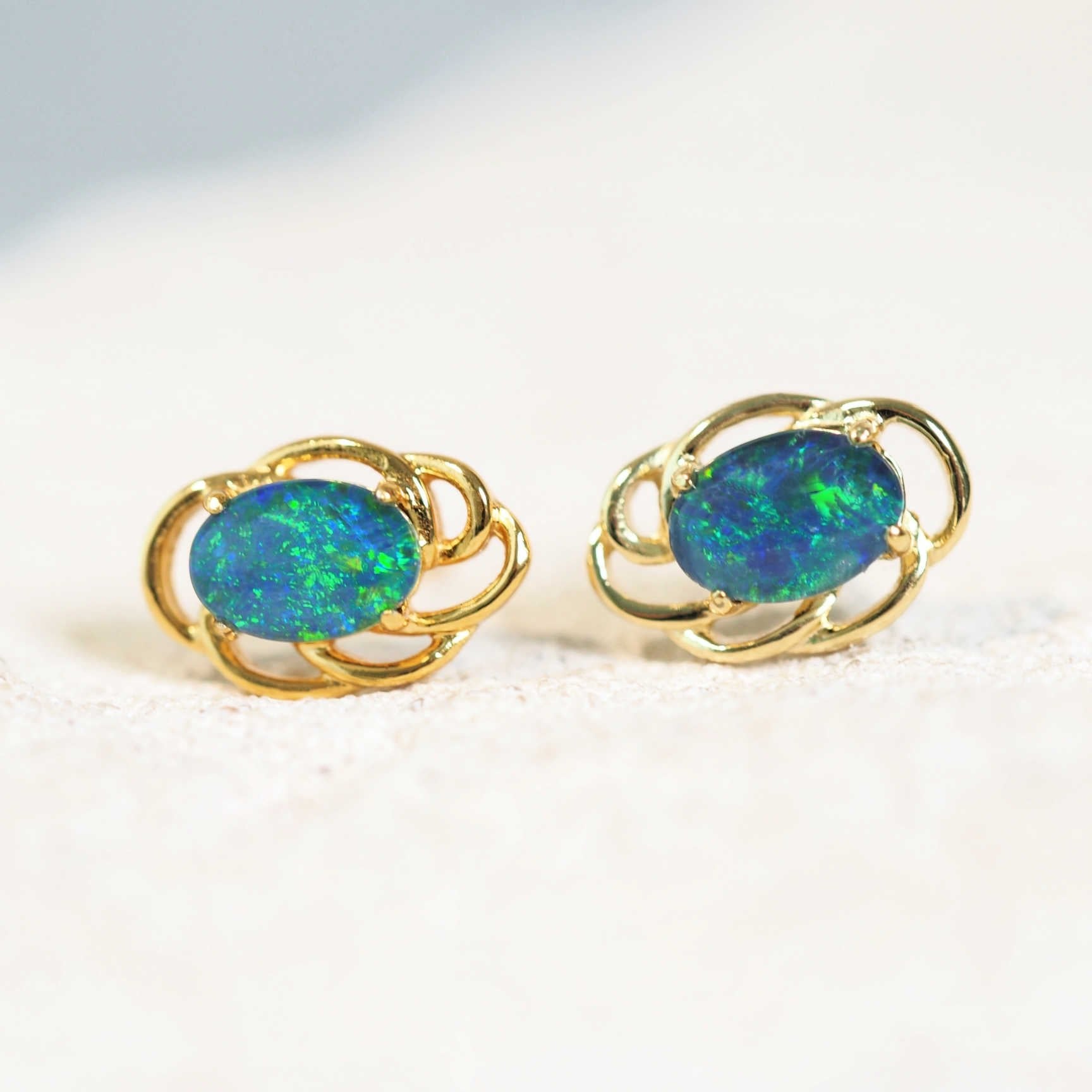 australian opal earrings in gold plated silver