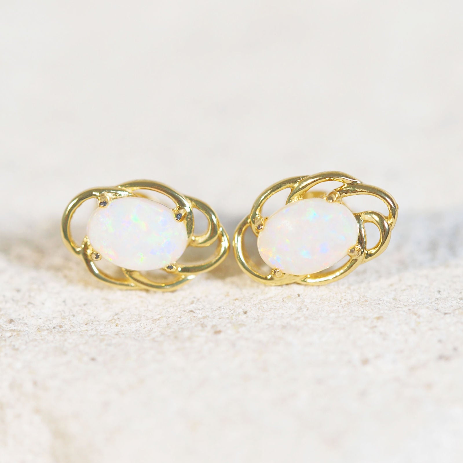 'Nouveau' Gold Plated Silver Crystal Opal Earrings