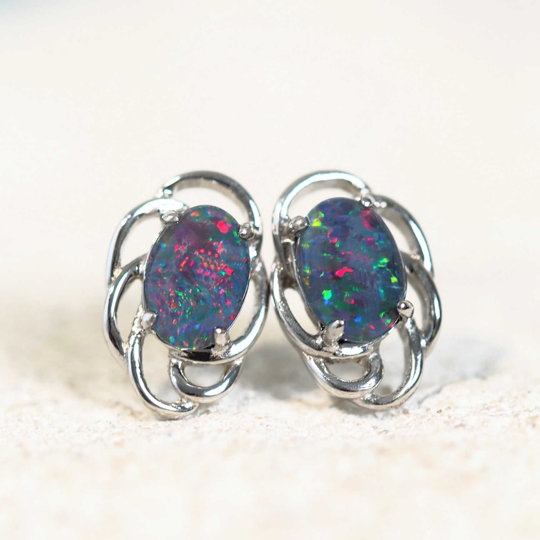 colourful oval opal earrings