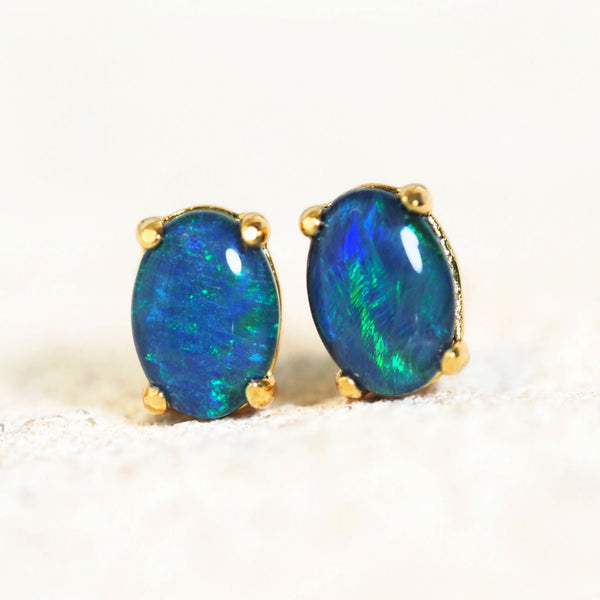 'Olivia Blue' Gold Plated Silver Triplet Opal Earrings