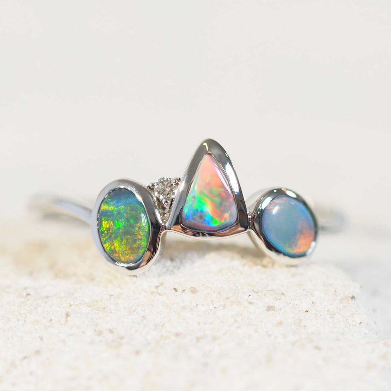 black opal ring set in white gold