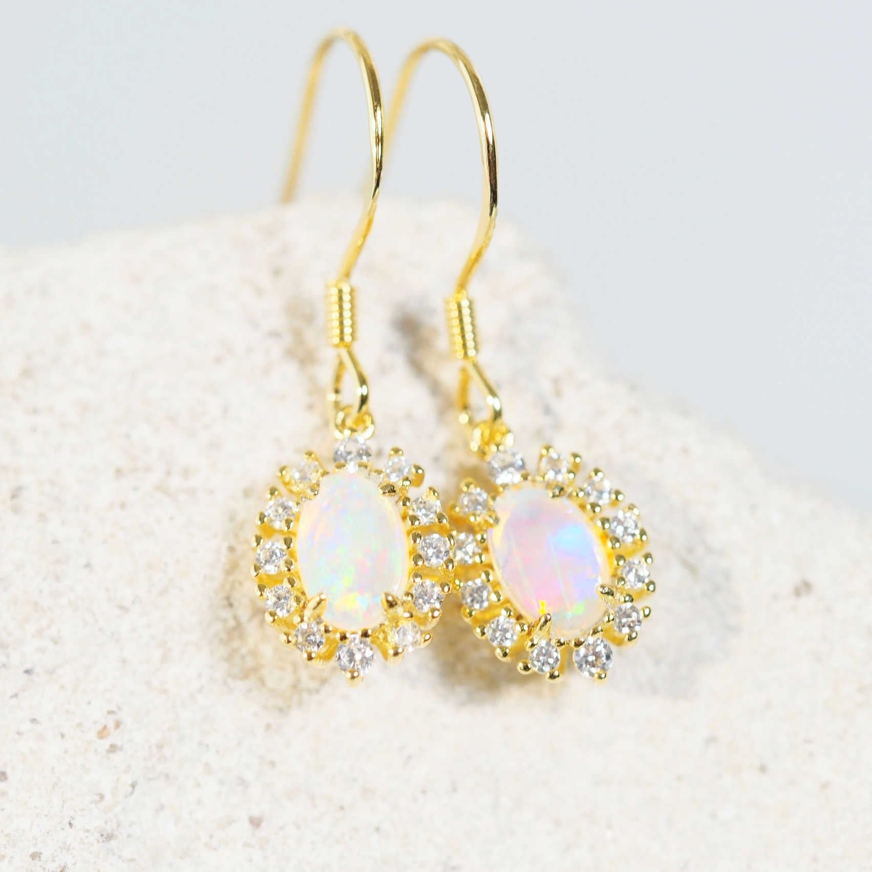 colourful crystal opal earrings set in gold plated silver