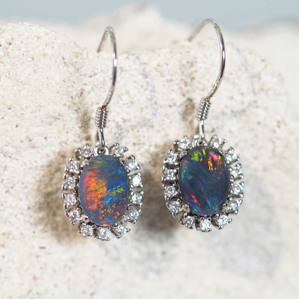 multi-colour opal earrings in sterling silver