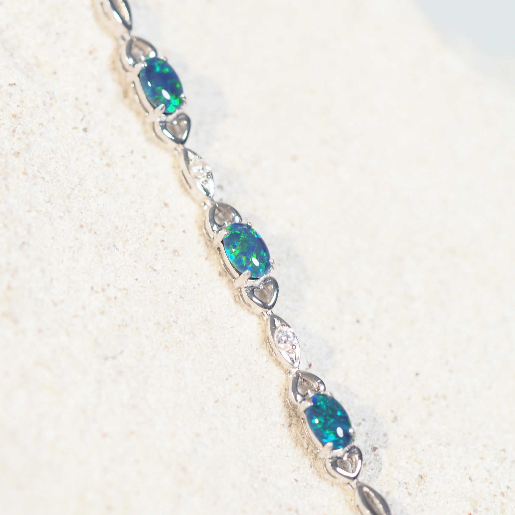 blue and green opal bracelet with hearts