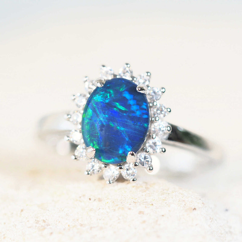 blue opal ring in sterling silver