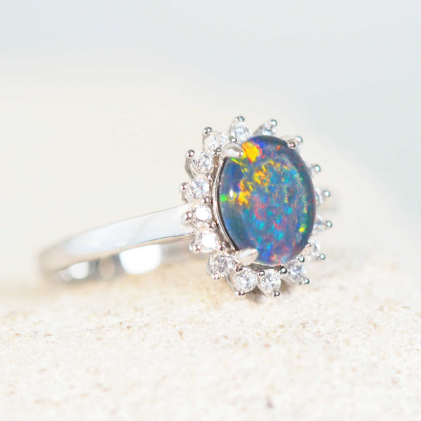 colourful triplet opal princess ring