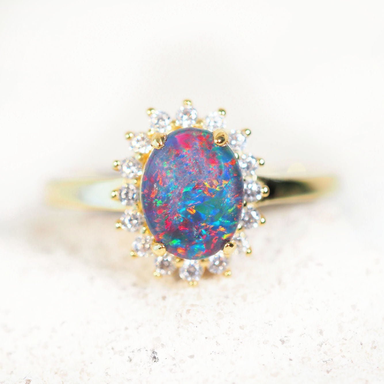 opal ring princess gold plated silver