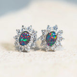 colourful silver princess design opal earrings