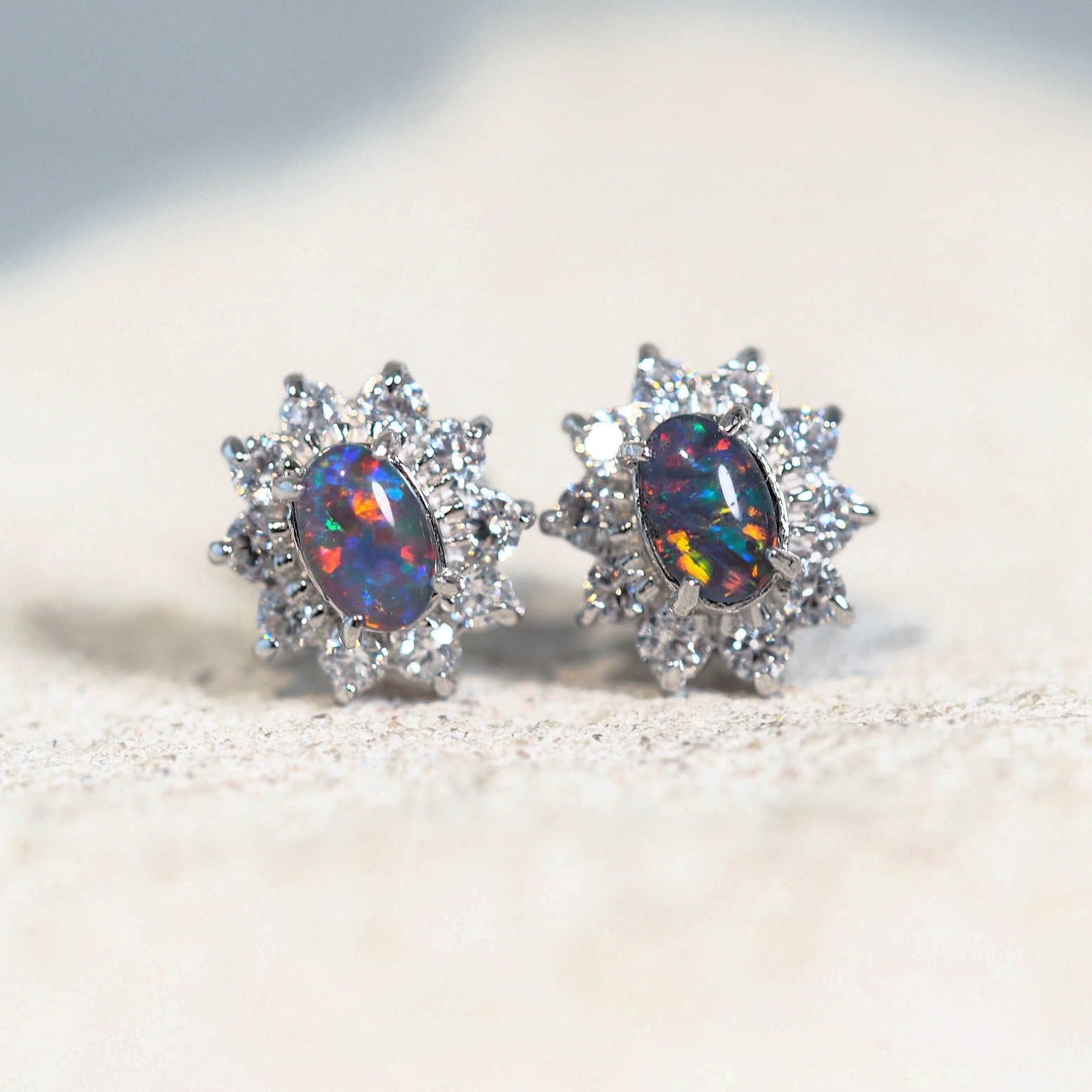 'Princess' Triplet Opal Earrings Silver