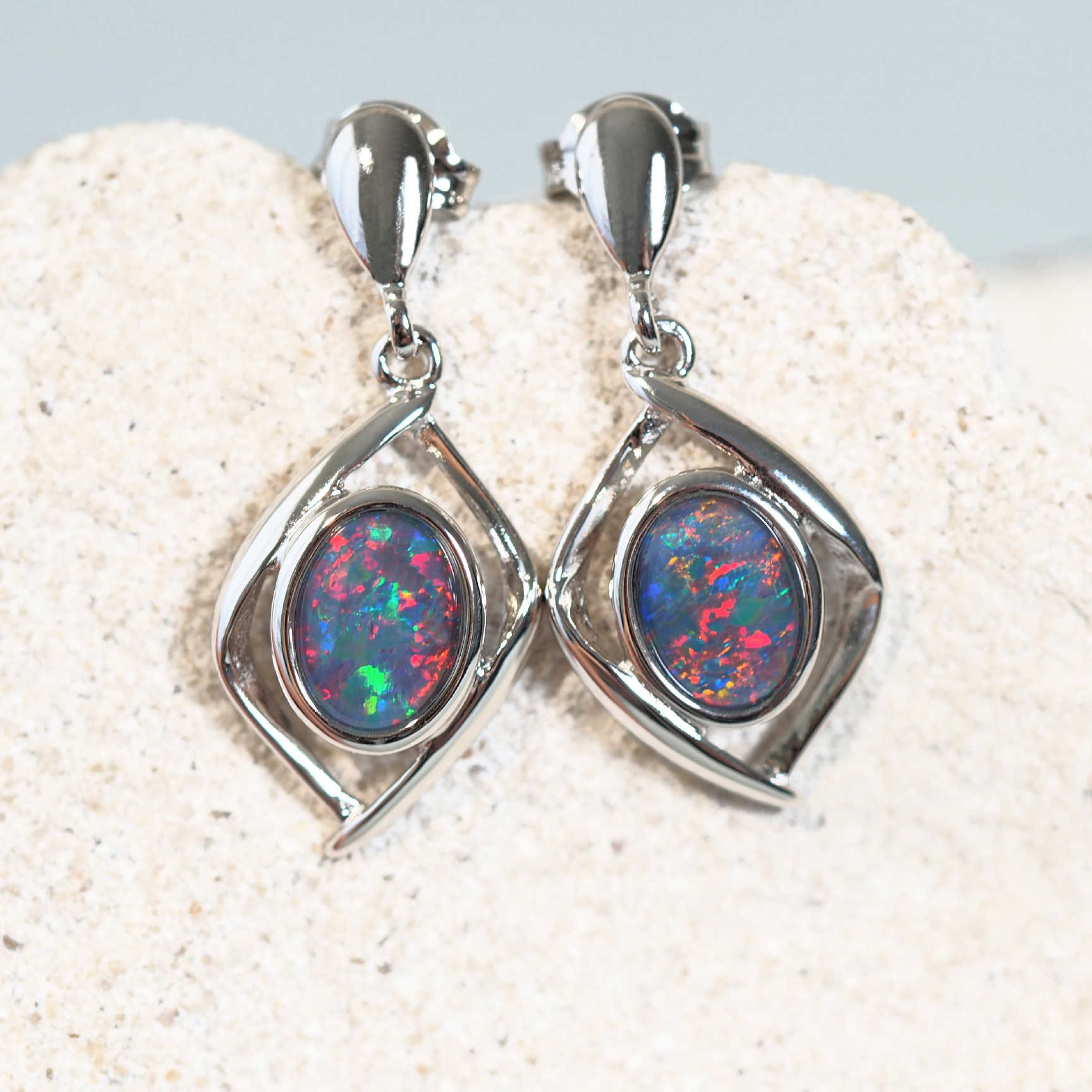 silver opal earrings