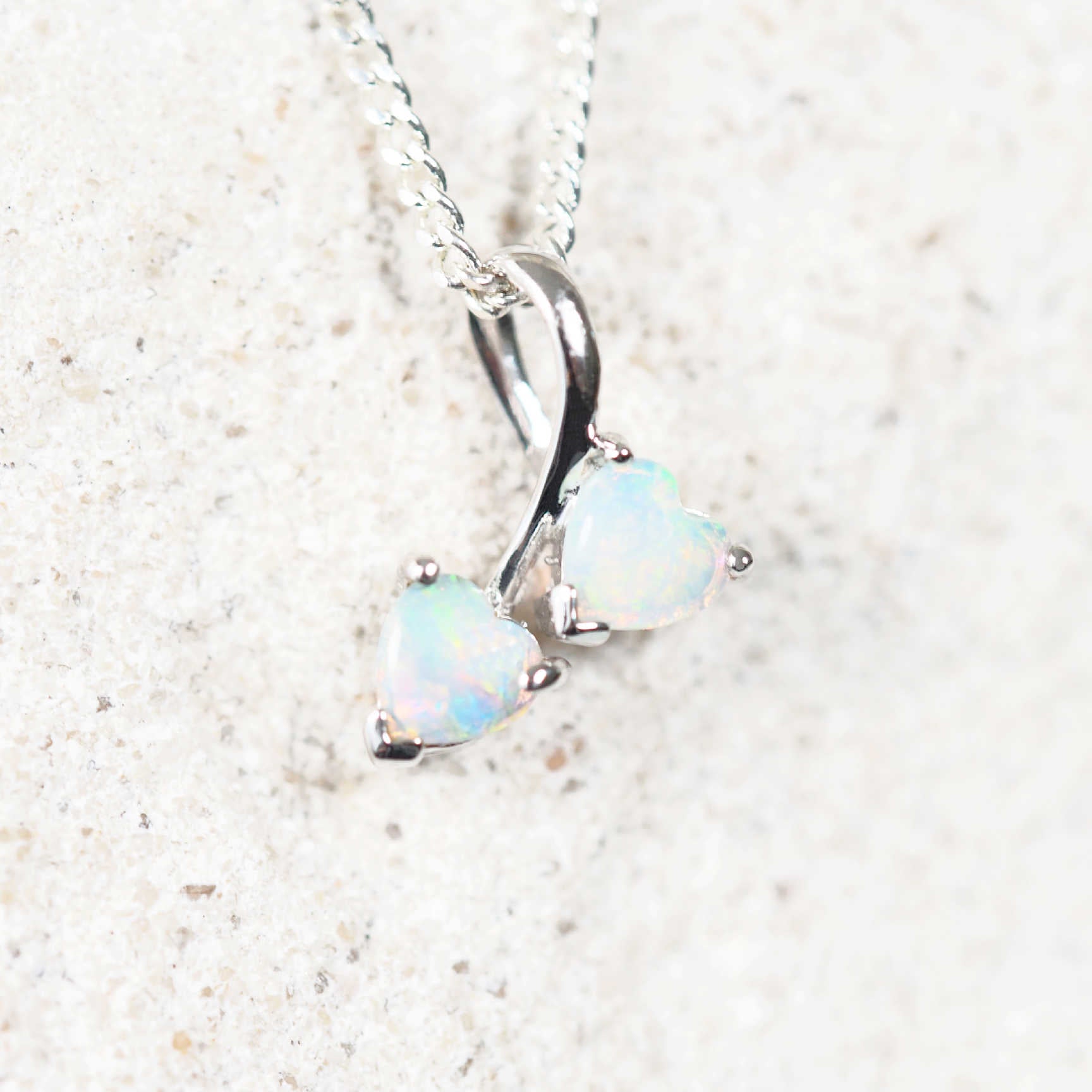 double heart opal white gold necklace