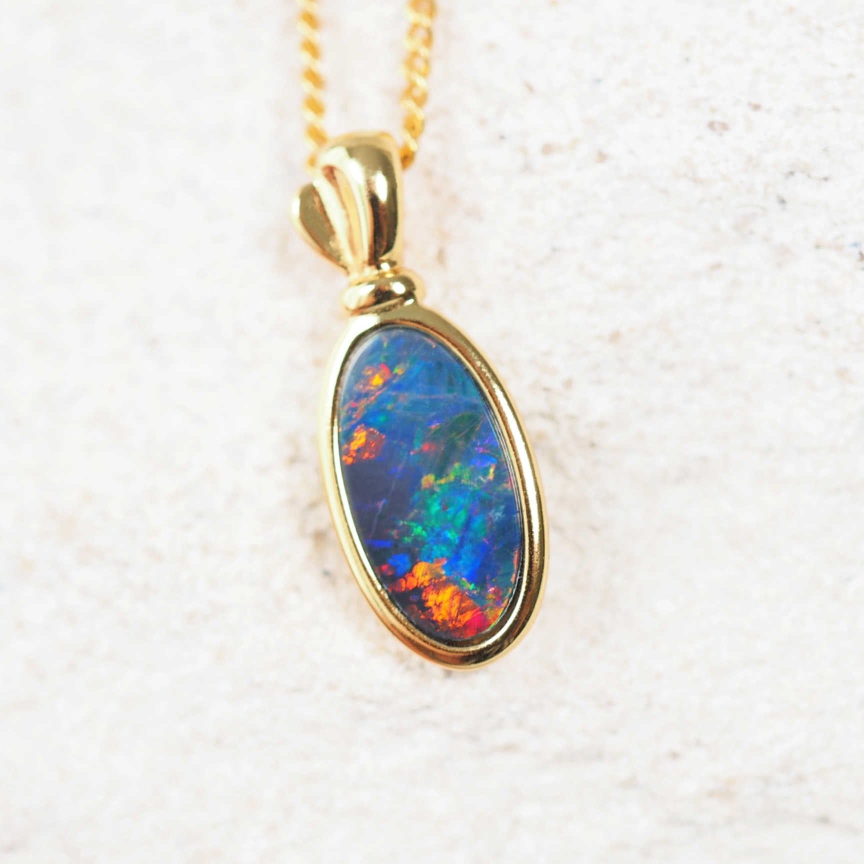 'Salome' Gold Plated Silver Doublet Opal Necklace