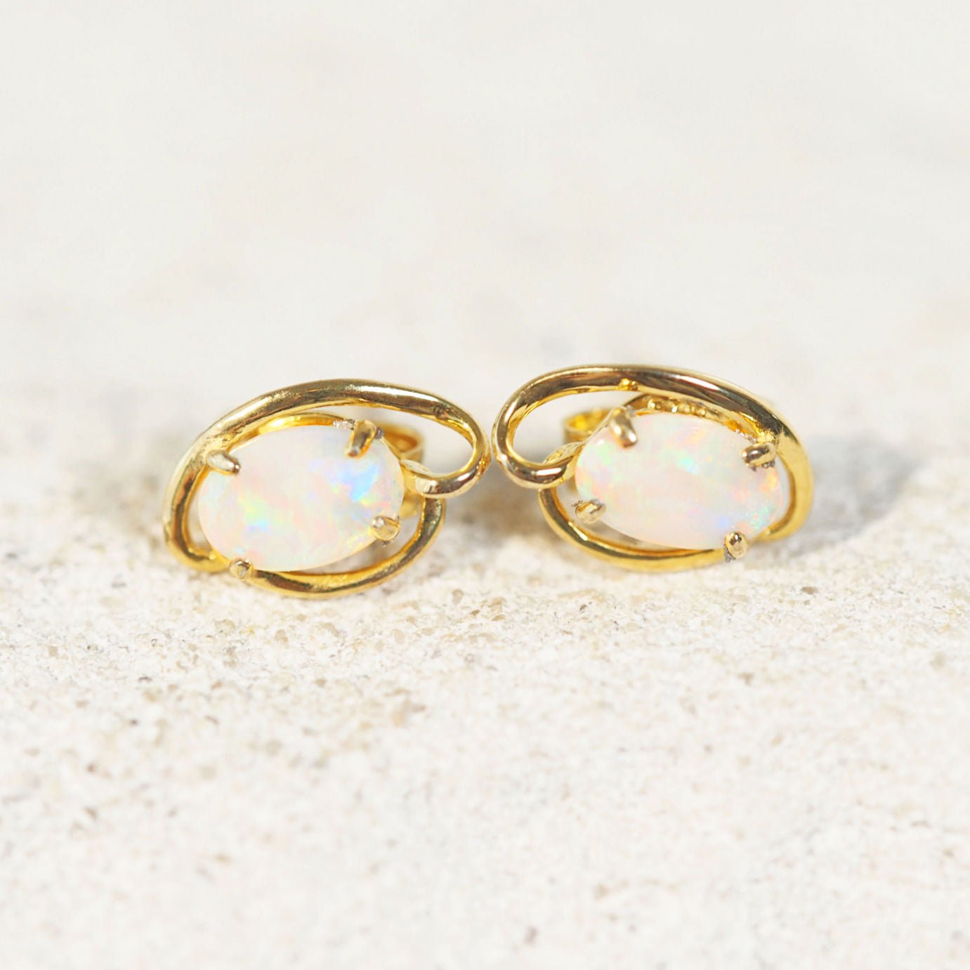 crystal opal stud earrings in gold plated silver