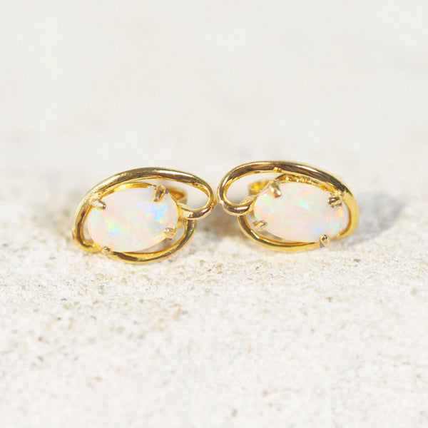 crystal opal stud earrings in gold plated silver