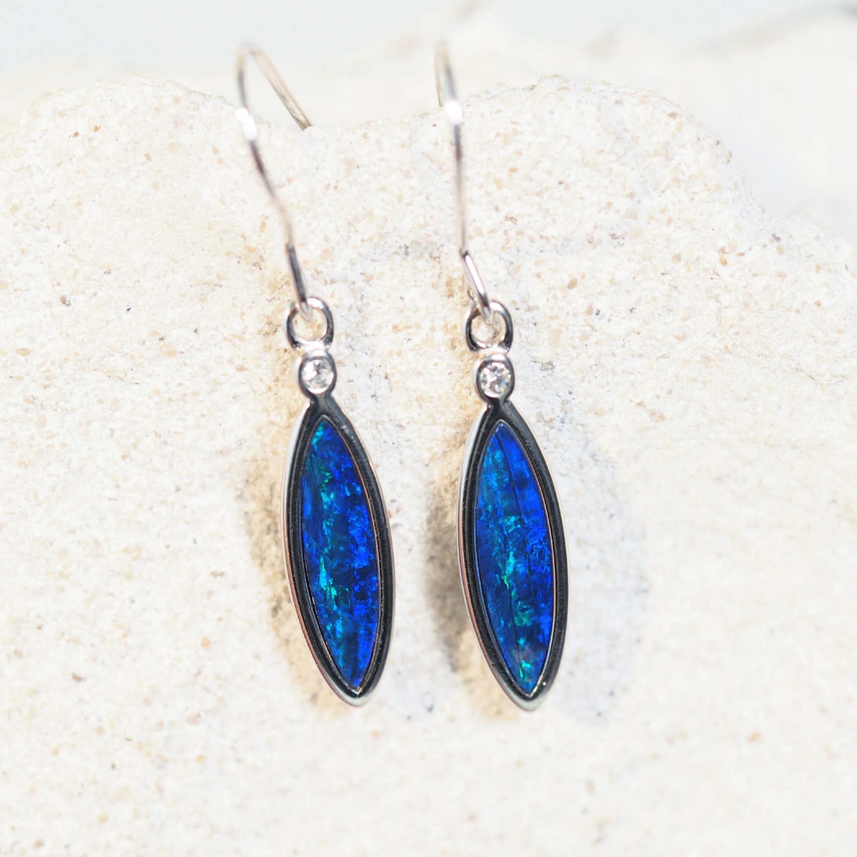 blue opal earrings in sterling silver