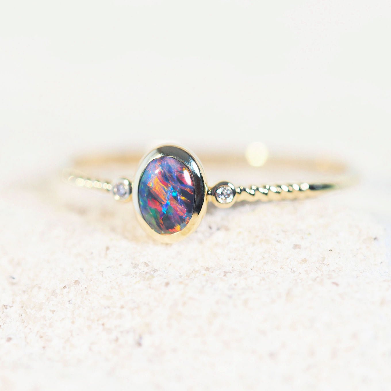 lightning ridge black opal ring