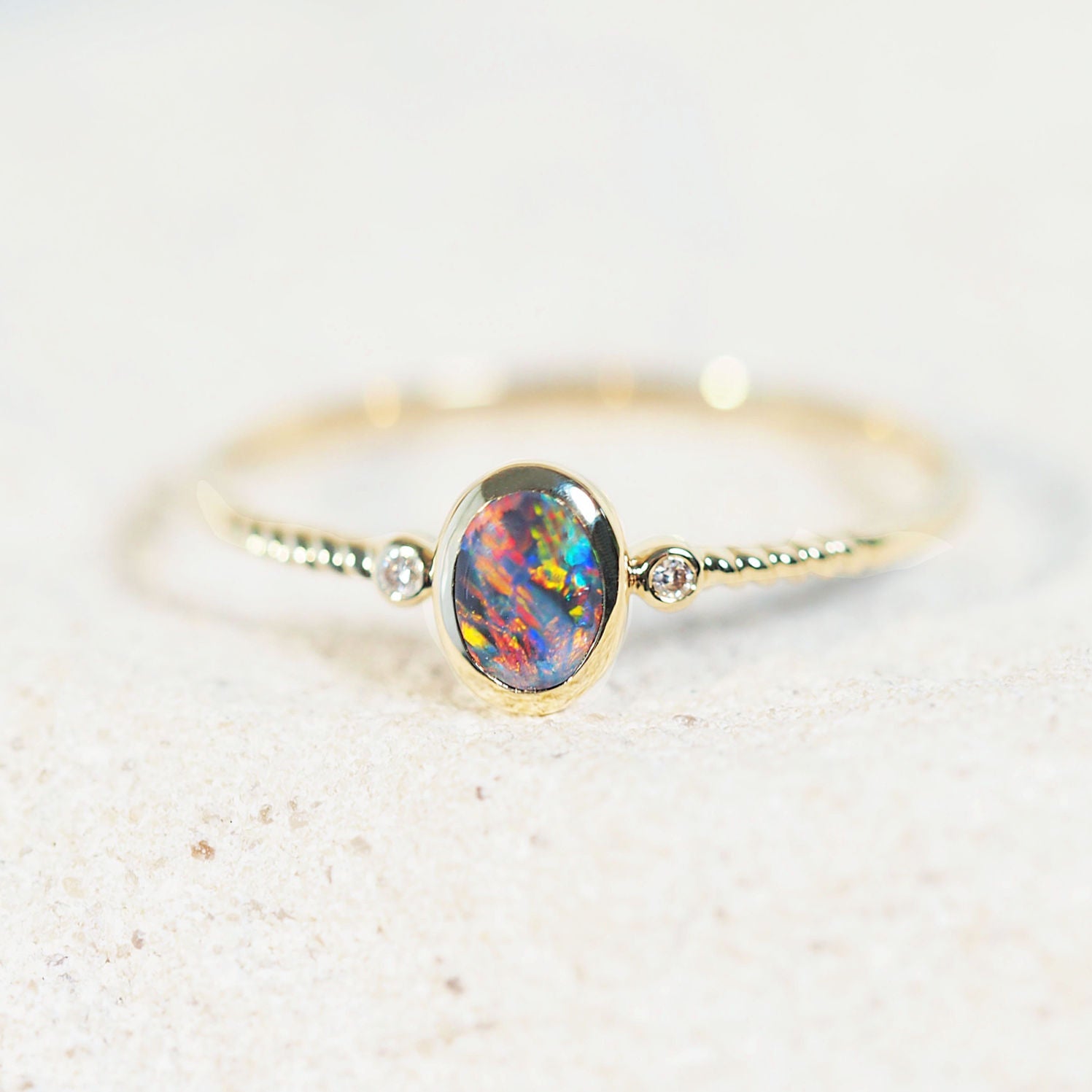 colourful black opal ring