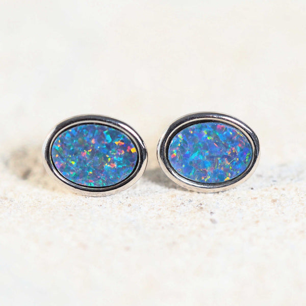 colourful oval australian opal earrings