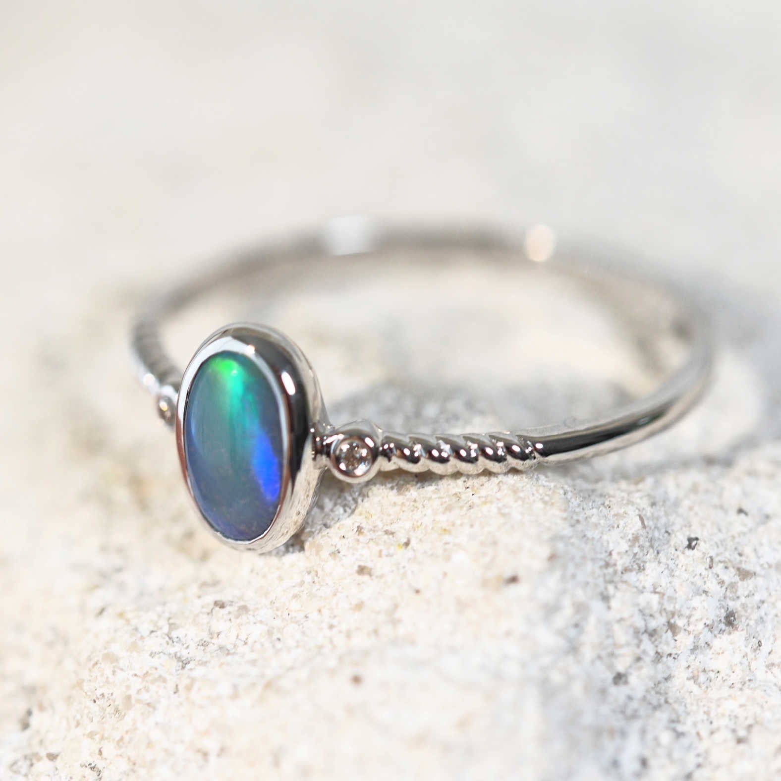 'Siena' 14ct White Gold Black Opal Ring