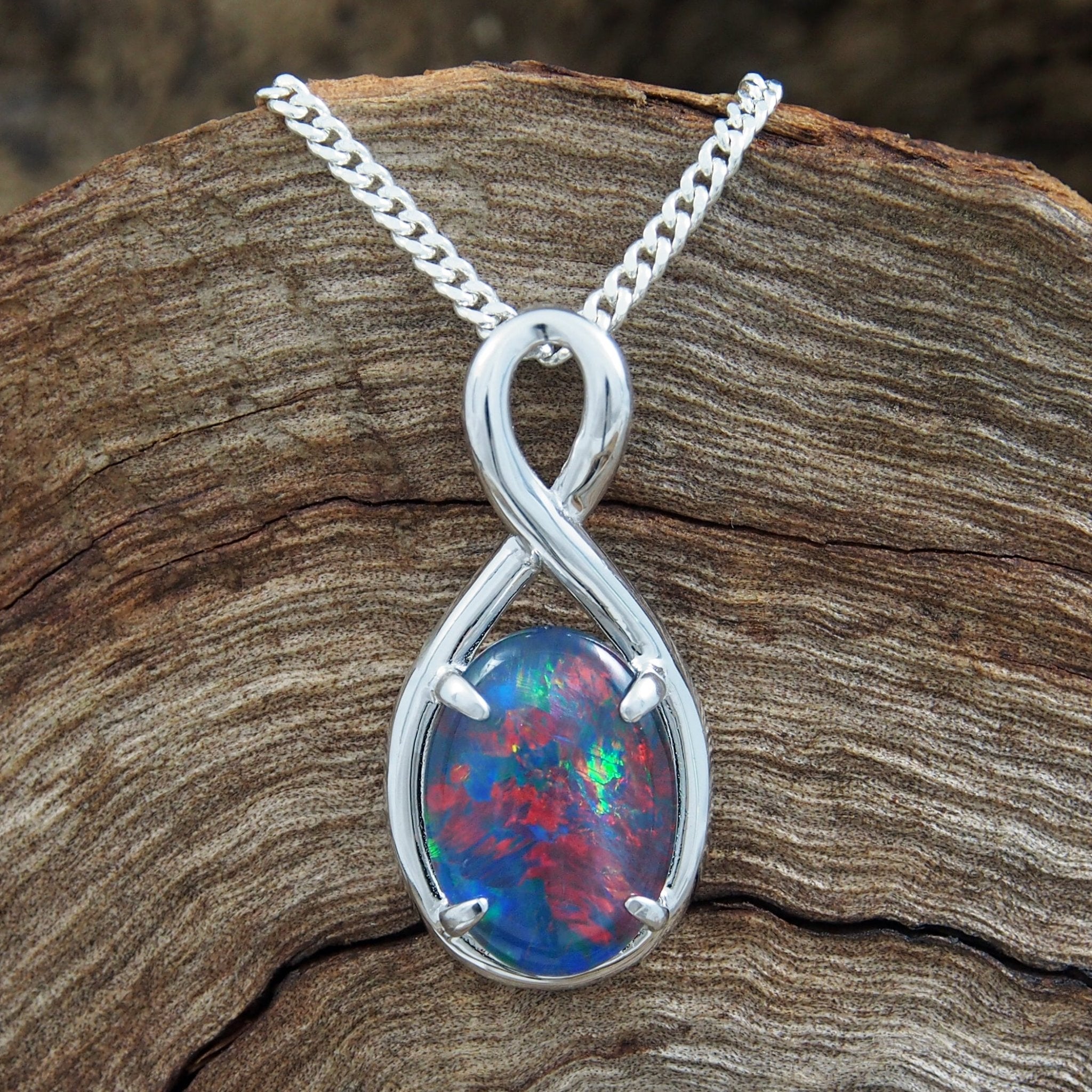 Silver Triplet Opal Necklace Pendant