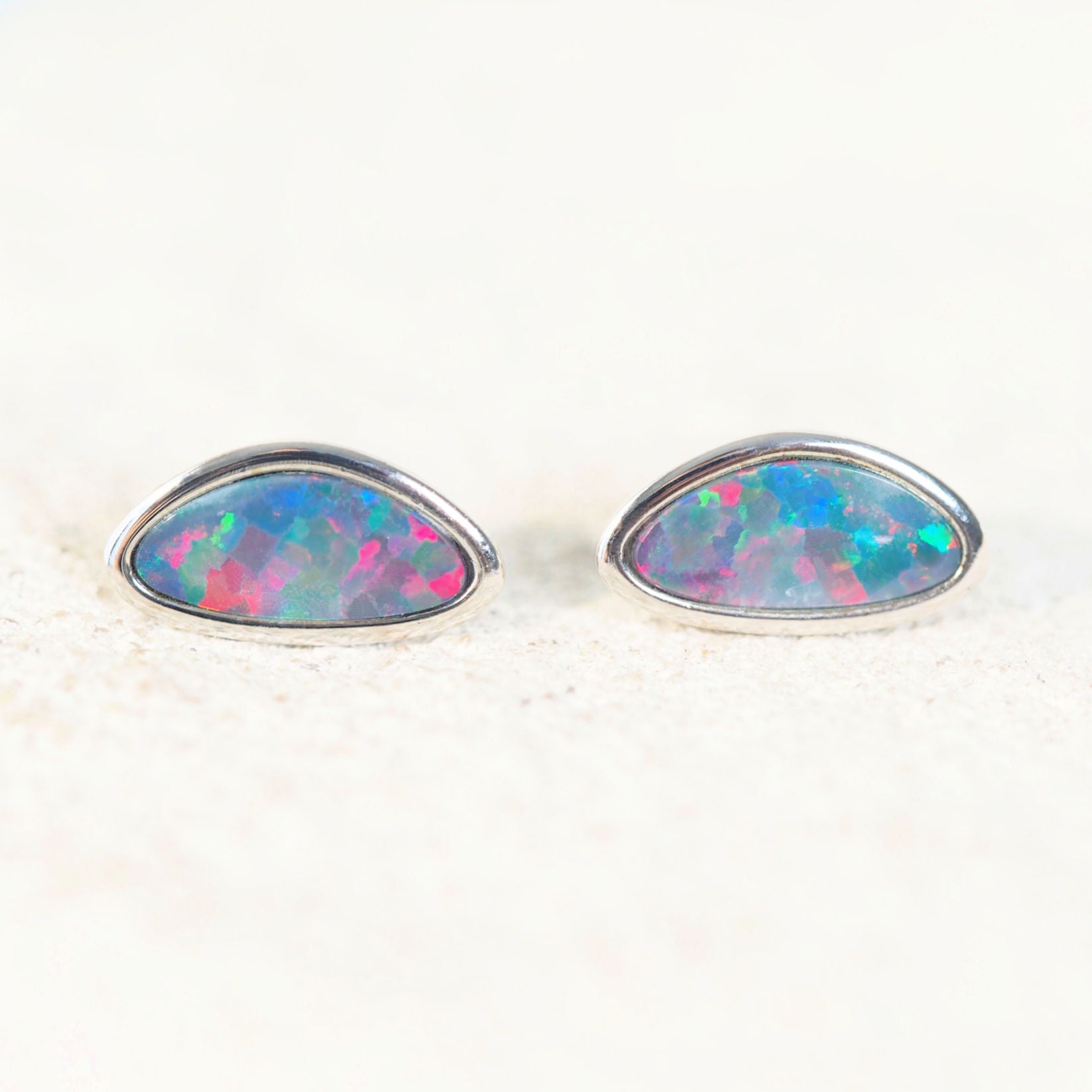 colourful opal silver earrings