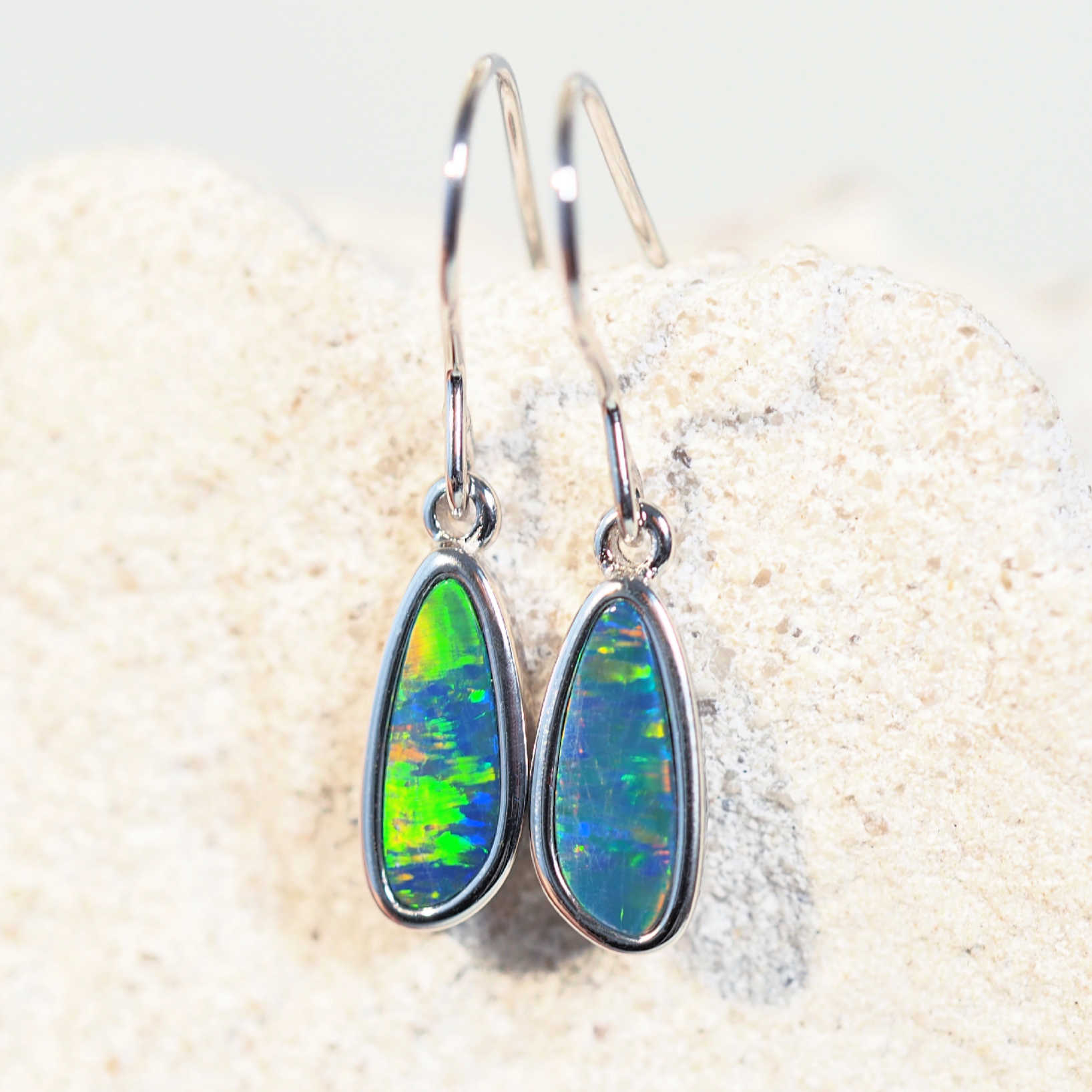 colourful australian opal earrings in silver