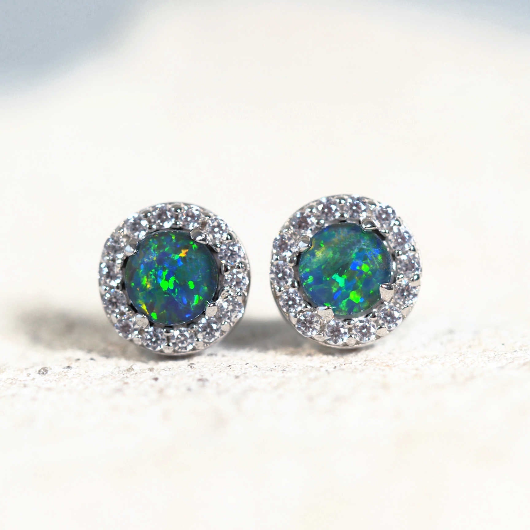 colourful round opal earrings with diamantes