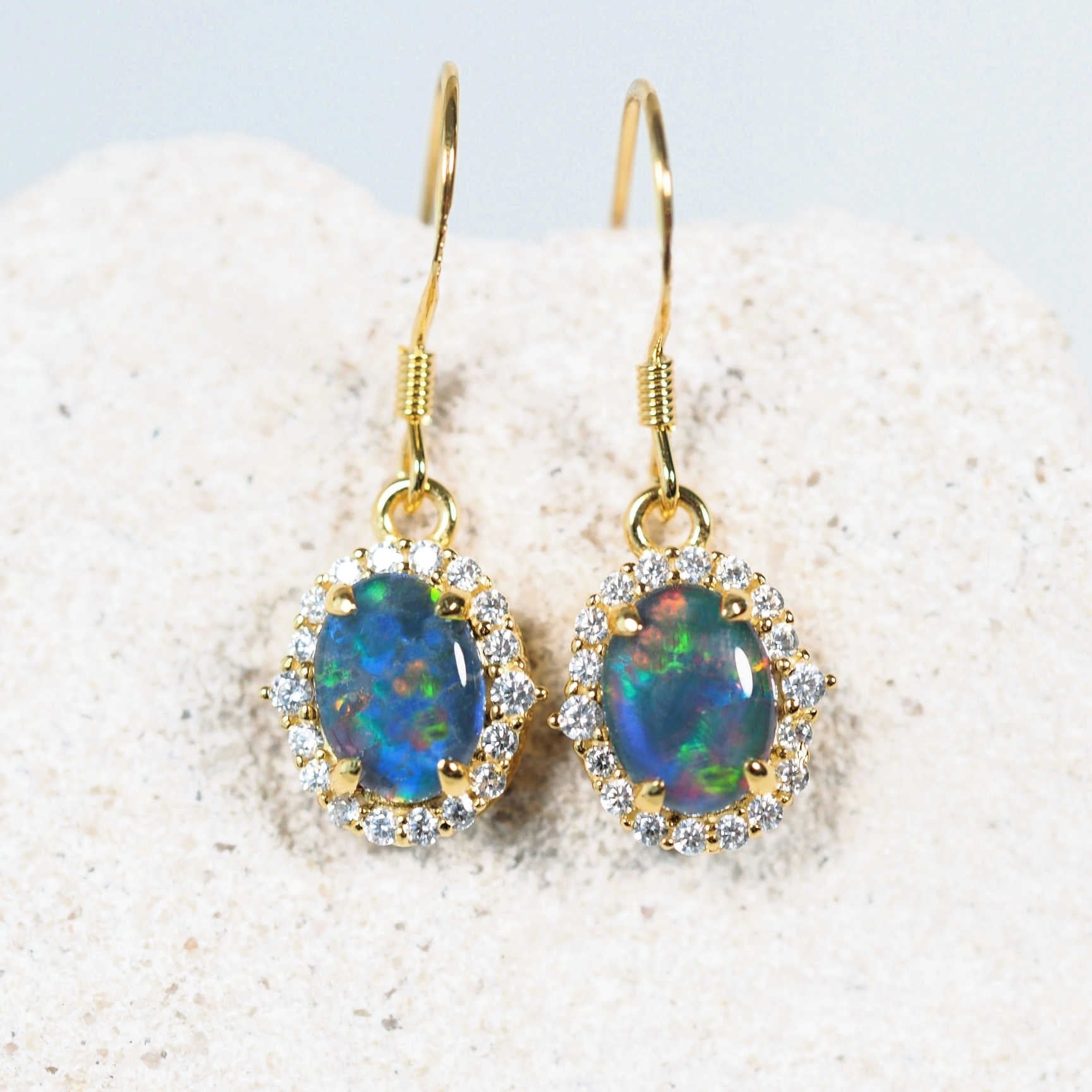 colourful opal earrings with diamantes