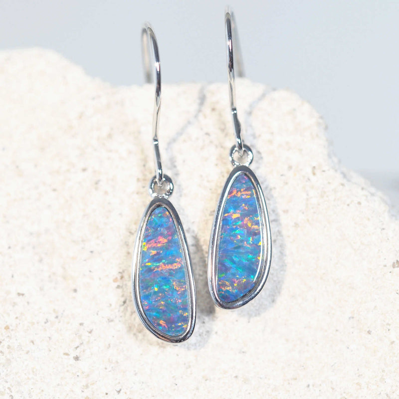 colourful drop opal earrings in sterling silver