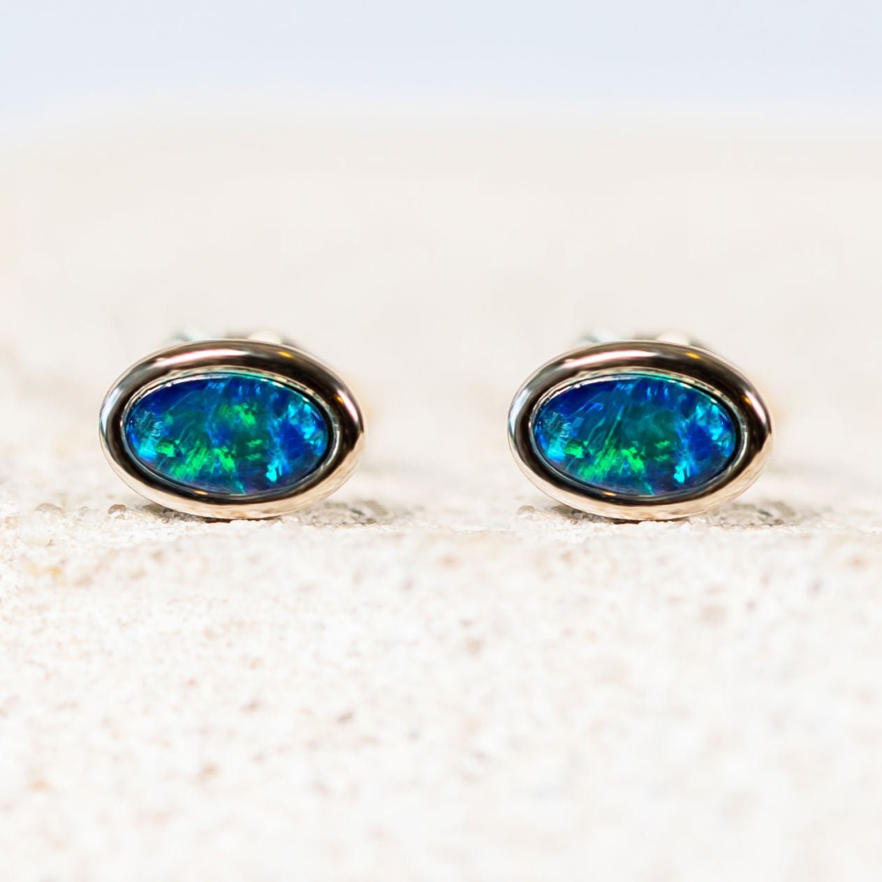 australian opal earrings set in sterling silver