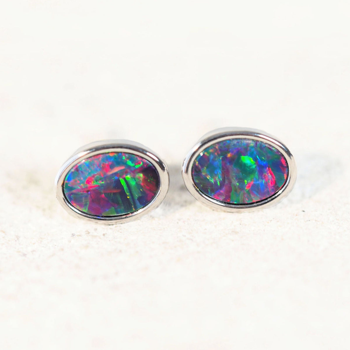 Opal Cabochon Pair for Earrings Australian Australia Doublets Striations Blue Purple Red green Black Rainbow Opals Earring Pair outlets for jewelry