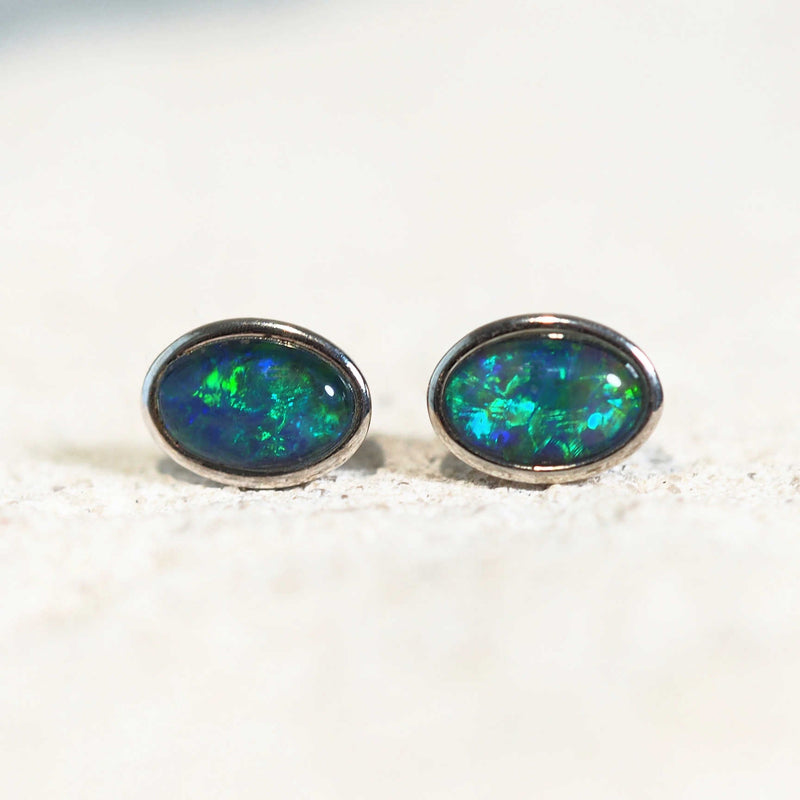 australian opal stud earrings in silver