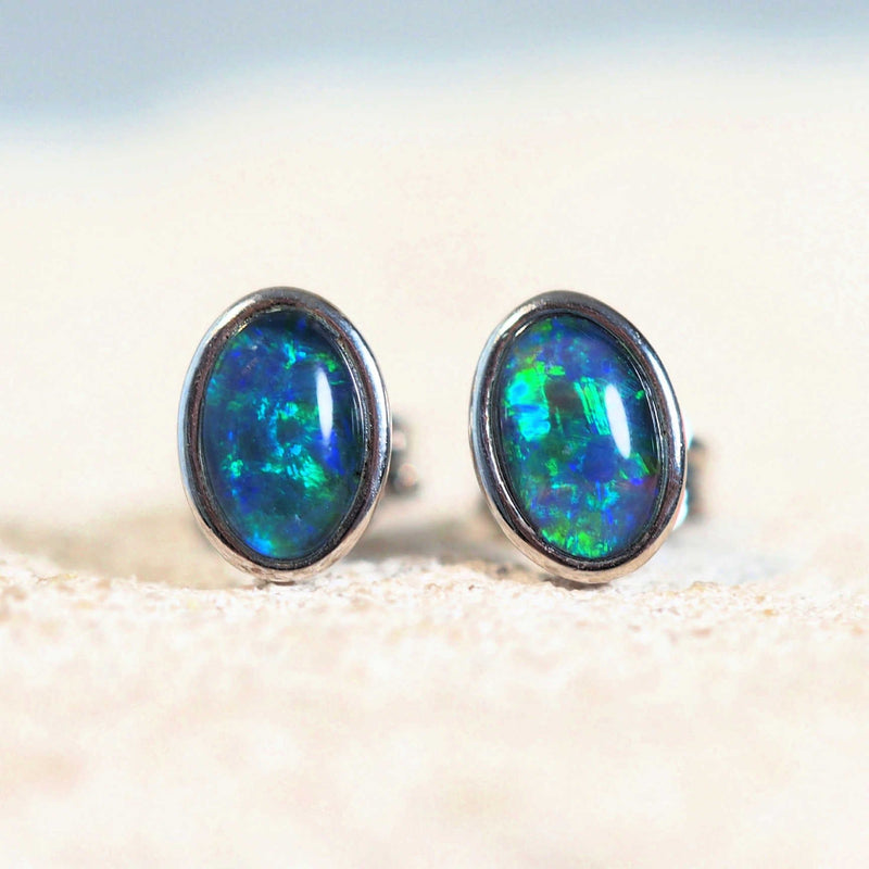 silver triplet opal earrings