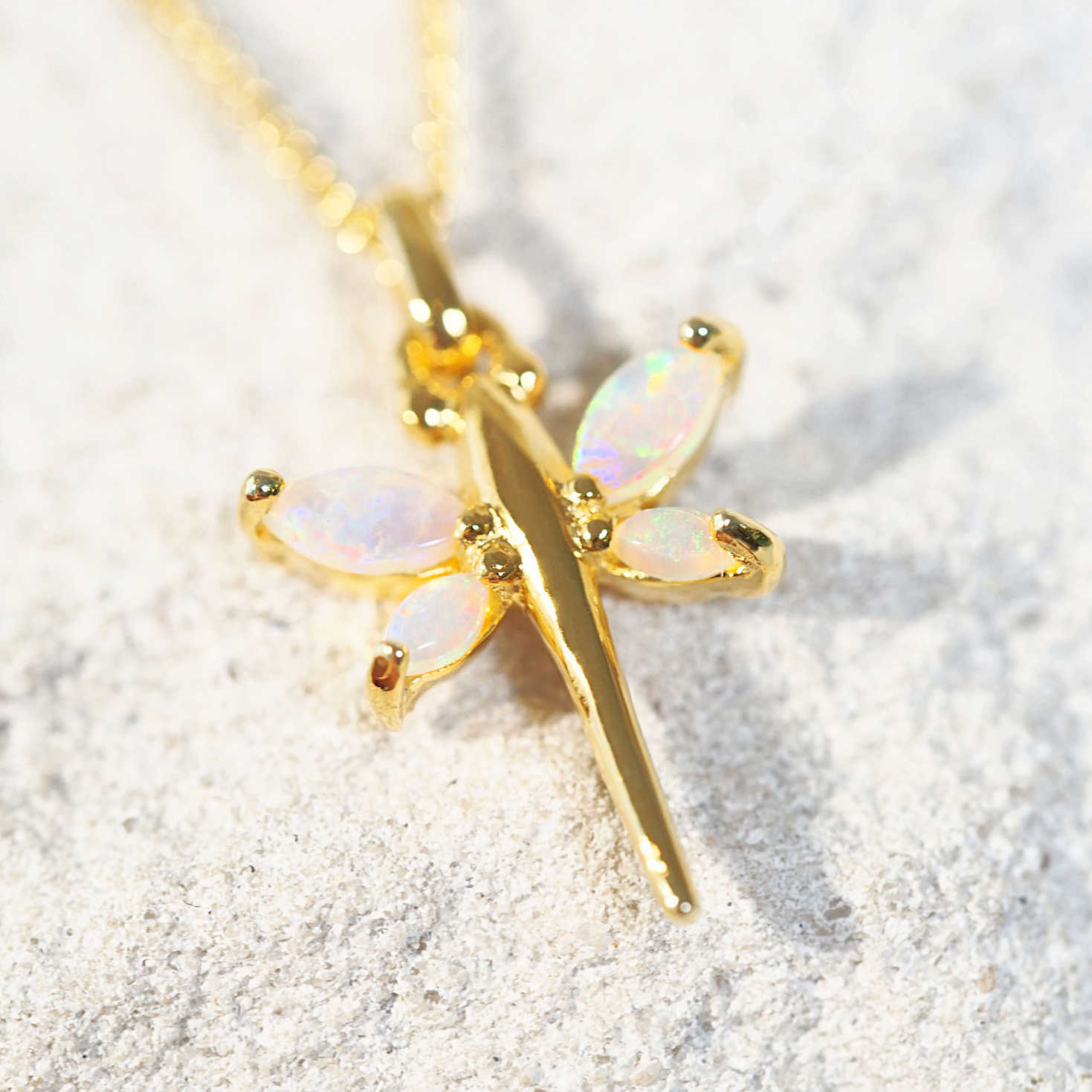 dragonfly opal pendant in gold plated silver